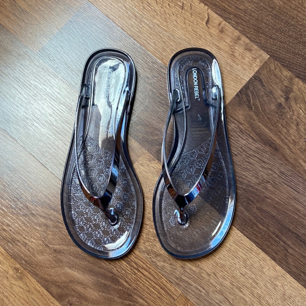 London Rebel Clear & Silver Thong Jelly Sandals.